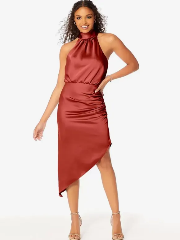 Short Bridesmaid Dress Halter Ruching Asymmetrical Wedding Party Dresses