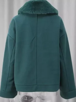 Short Jacket With Eco-friendly Fox Fur Collar Dark Green Oversized Spring Chic Outerwear For Women 2026