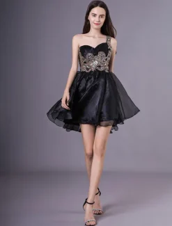 Short Organza Homecoming Dress 2021 With Rhinestones Detailing