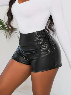 Shorts For Woman PU Leather Casual Bottoms