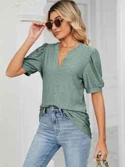 Short Sleeves Tees Blush Pink V-Neck Women Tee Shirt