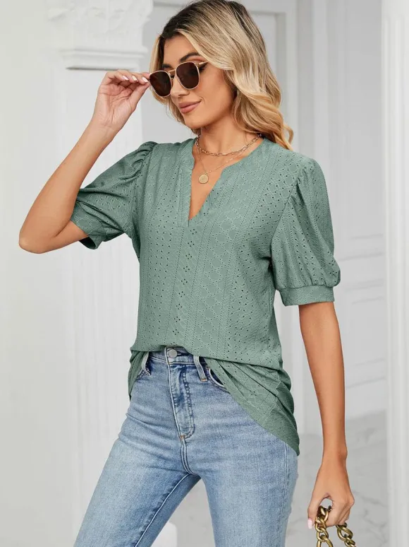 Short Sleeves Tees Blush Pink V-Neck Women Tee Shirt