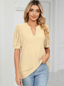 Short Sleeves Tees Blush Pink V-Neck Women Tee Shirt