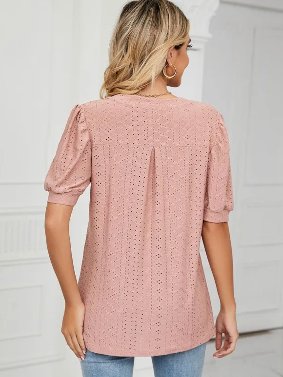 Short Sleeves Tees Blush Pink V-Neck Women Tee Shirt