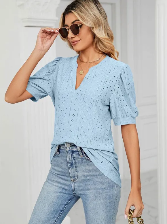 Short Sleeves Tees Blush Pink V-Neck Women Tee Shirt