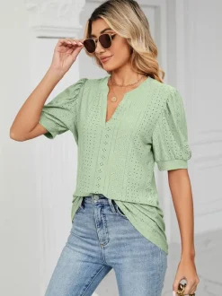 Short Sleeves Tees Blush Pink V-Neck Women Tee Shirt