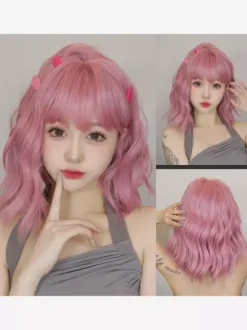 Short Water Wave Bob Synthetic Wig Air Bang Multi Bright Color Cosplay Hair Wig
