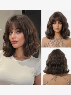 Short Water Wave Bob Synthetic Wig Air Bang Multi Bright Color Cosplay Hair Wig