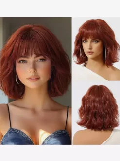 Short Water Wave Bob Synthetic Wig Air Bang Multi Bright Color Cosplay Hair Wig