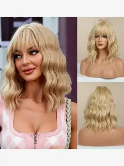 Short Water Wave Bob Synthetic Wig Air Bang Multi Bright Color Cosplay Hair Wig