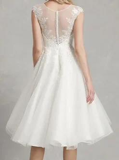 Short Wedding Dress A-Line Jewel Neck Sleeveless Applique Bridal Dresses
