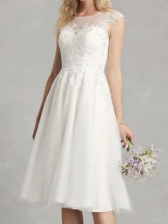 Short Wedding Dress A-Line Jewel Neck Sleeveless Applique Bridal Dresses