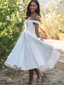 Short Wedding Dresses Off-The-Shoulder Sleeveless Short Tea-Length Bridal Dresses