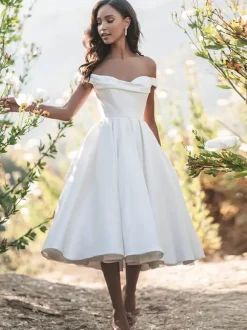 Short Wedding Dresses Off-The-Shoulder Sleeveless Short Tea-Length Bridal Dresses