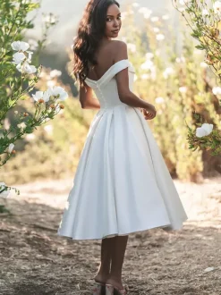 Short Wedding Dresses Off-The-Shoulder Sleeveless Short Tea-Length Bridal Dresses