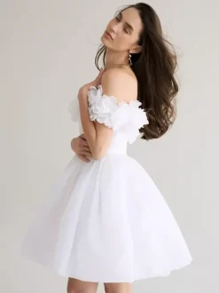 Short Wedding Dresses Short Bateau Neck Sleeveless Princess Silhouette Natural Waist Organza Short Bridal Dress