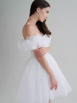 Short Wedding Dresses Short Bateau Neck Sleeveless Princess Silhouette Natural Waist Organza Short Bridal Dress
