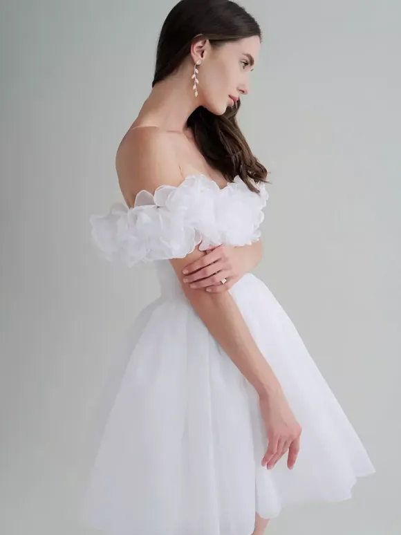 Short Wedding Dresses Short Bateau Neck Sleeveless Princess Silhouette Natural Waist Organza Short Bridal Dress