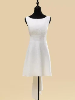Short Wedding Dresses Short Jewel Neck Sleeveless A-Line Natural Waist Polyester Bridal Gowns