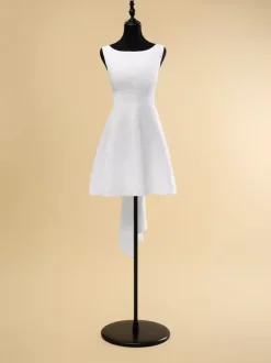 Short Wedding Dresses Short Jewel Neck Sleeveless A-Line Natural Waist Polyester Bridal Gowns