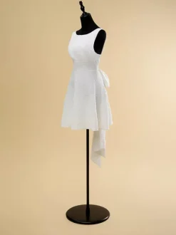 Short Wedding Dresses Short Jewel Neck Sleeveless A-Line Natural Waist Polyester Bridal Gowns