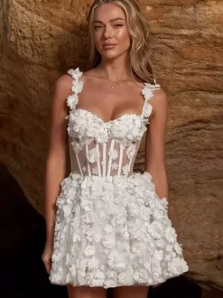 Short Wedding Dresses Short Sweetheart Neck Sleeveless Short Natural Waist Lace Short Bridal Dress