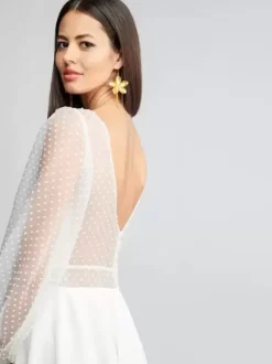 Short Wedding Dresses Short V-Neck Long Sleeves Short Tulle Short Bridal Dress
