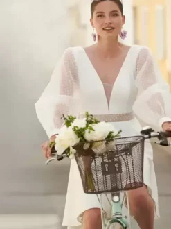 Short Wedding Dresses Short V-Neck Long Sleeves Short Tulle Short Bridal Dress