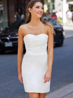 Short Wedding Dresses 2026 Strapless Sleeveless Sheath Bridal Gowns Free Customization