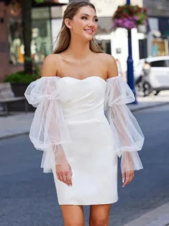 Short Wedding Dresses 2026 Strapless Sleeveless Sheath Bridal Gowns Free Customization