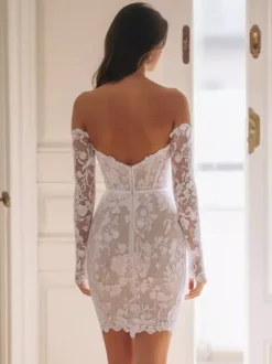 Short Wedding Dresses Sweetheart Neck 3/4 Length Sleeves Sheath Short Bridal Dresses