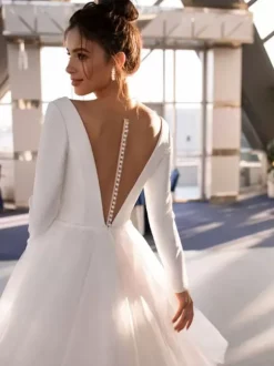 Short Wedding Dresses 2026 V-Neck Long Sleeves A-Line Tea-Length Bridal Dresses Free Customization