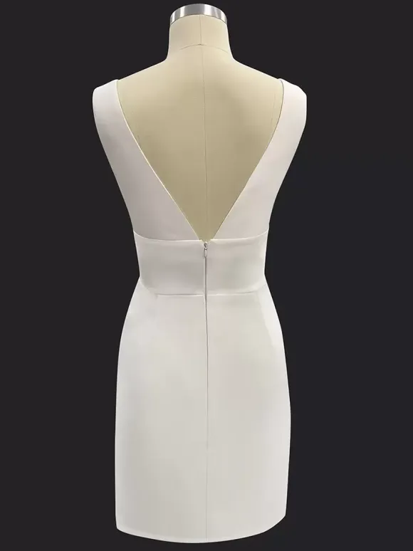 Short Wedding Dresses 2026 V-Neck Sleeveless Sheath Bridal Dresses Free Customization