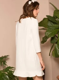 Short Wedding Dress Jewel Neck 3/4 Length Sleeves A-Line Bridal Gowns