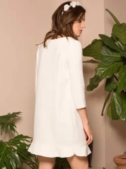 Short Wedding Dress Jewel Neck 3/4 Length Sleeves A-Line Bridal Gowns