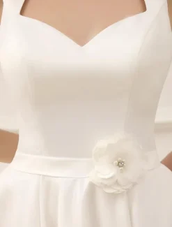 Short Wedding Dress 2026 Satin 1950S Vintage Sweetheart Neckline Applique Bridal Dress Free Customization