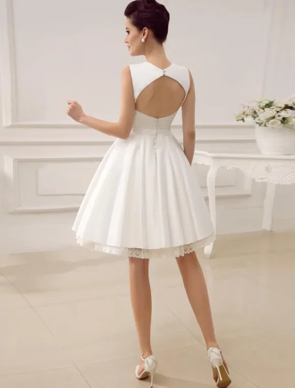 Short Wedding Dress 2026 Satin 1950S Vintage Sweetheart Neckline Applique Bridal Dress Free Customization