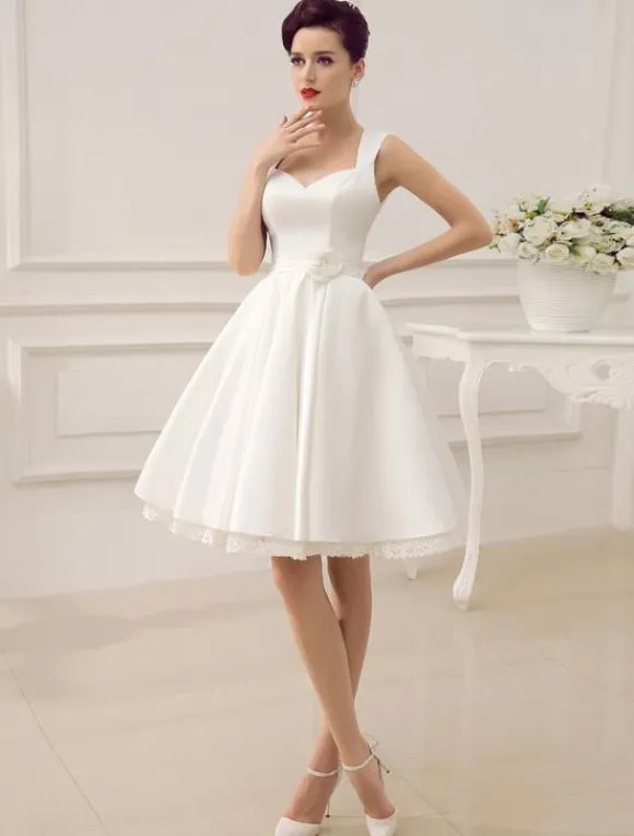 Short Wedding Dress 2026 Satin 1950S Vintage Sweetheart Neckline Applique Bridal Dress Free Customization