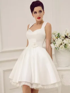Short Wedding Dress 2026 Satin 1950S Vintage Sweetheart Neckline Applique Bridal Dress Free Customization