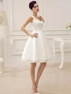 Short Wedding Dress 2026 Satin 1950S Vintage Sweetheart Neckline Applique Bridal Dress Free Customization