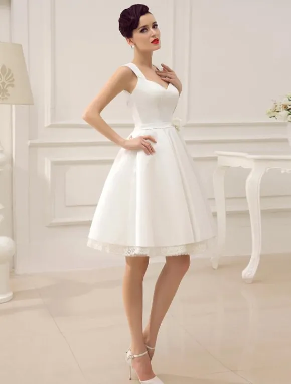 Short Wedding Dress 2026 Satin 1950S Vintage Sweetheart Neckline Applique Bridal Dress Free Customization
