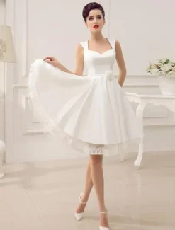 Short Wedding Dress 2026 Satin 1950S Vintage Sweetheart Neckline Applique Bridal Dress Free Customization