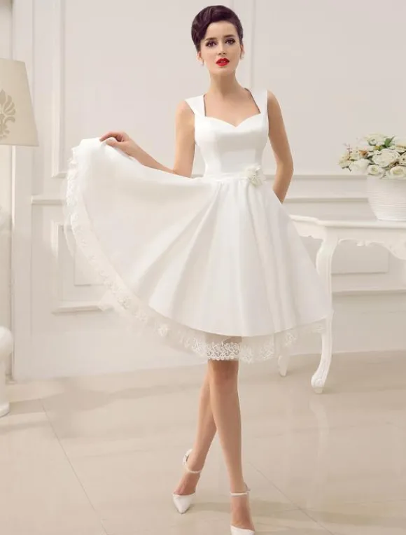 Short Wedding Dress 2026 Satin 1950S Vintage Sweetheart Neckline Applique Bridal Dress Free Customization