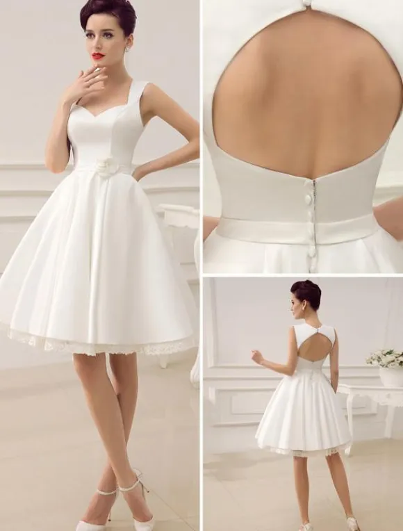 Short Wedding Dress 2026 Satin 1950S Vintage Sweetheart Neckline Applique Bridal Dress Free Customization