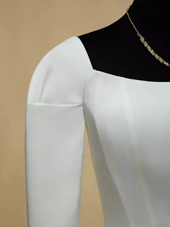 Short Wedding Dress Square Neck Long Sleeves A-Line Short Short Bridal Dress