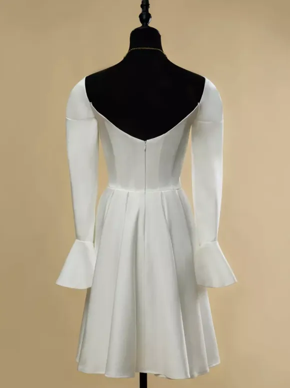 Short Wedding Dress Square Neck Long Sleeves A-Line Short Short Bridal Dress