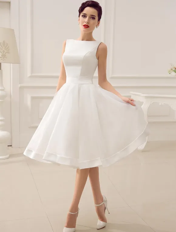 Short Wedding Dress 2026 Vintage Bridal Dress 1950S Bateau Sleeveless Bridal Gown Free Customization