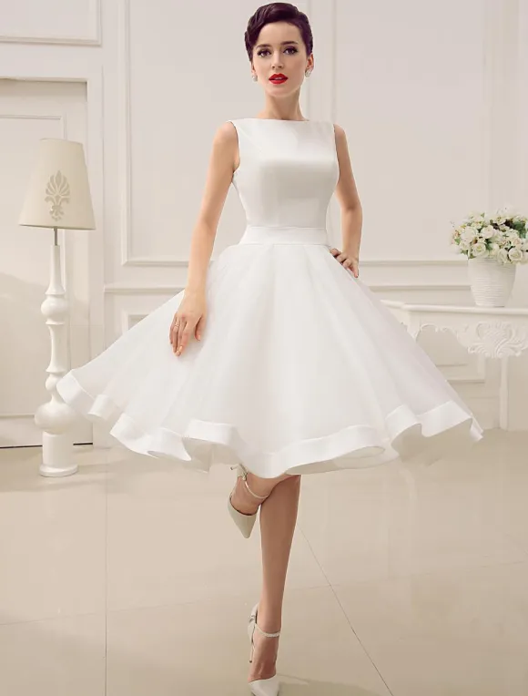 Short Wedding Dress 2026 Vintage Bridal Dress 1950S Bateau Sleeveless Bridal Gown Free Customization