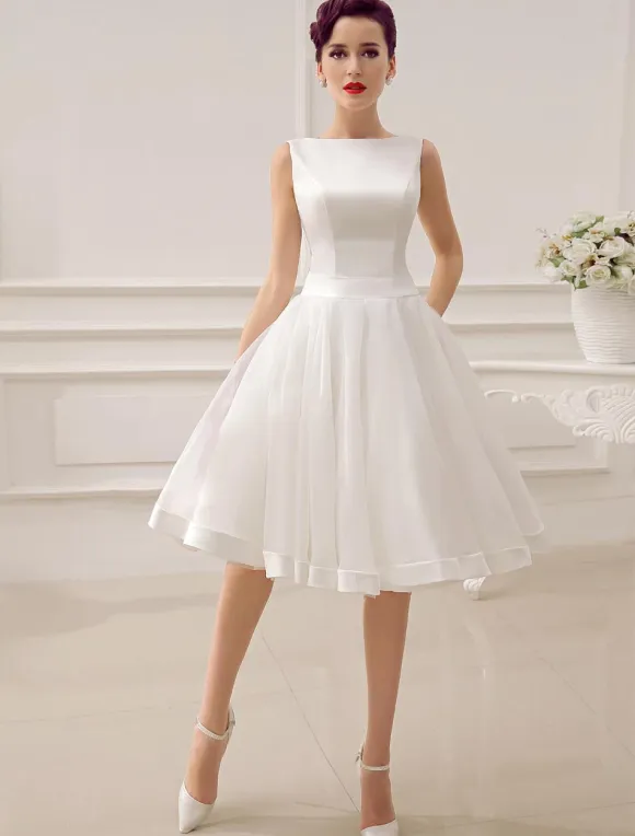 Short Wedding Dress 2026 Vintage Bridal Dress 1950S Bateau Sleeveless Bridal Gown Free Customization