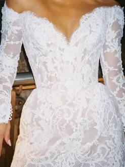 Short Wedding Dress V-Neck Long Sleeves A-Line Short Bridal Dresses